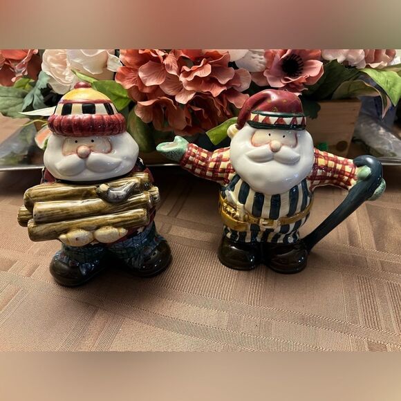 Debbie Mumm Christmas Sugar Creamer Set Woodland Santa Sakura 6" - Picture 1 of 12